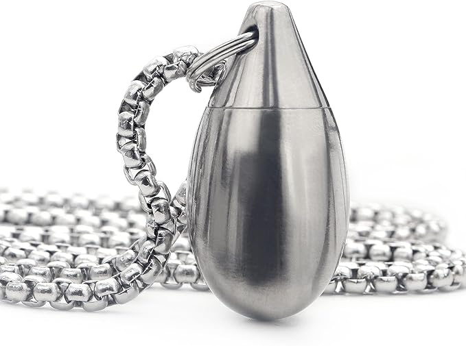 Pill Holder Necklace Nitro Pill Case Titanium Pill Container Necklace for Men Women Christmas Gifts Stocking Stuffers Waterproof Pill Holder Emergency Aspirin Small Pill Box W/Chain Tiny Fob