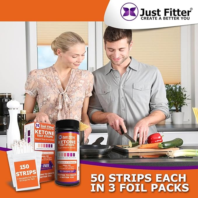 Just Fitter Ketone Test Strips - Accurate 150 Keto Test Strips for Ketosis Testing - Instant 15 Second Results for Ketogenic Diet