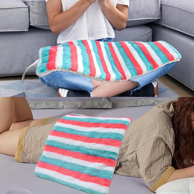 XL Electric Heating Pad for Back Pain Relief - 12 Heat Levels, 8 Timers, Moist Heat Option, Cute Plush Heat Pad, Gifts for Women, Men, Mom, Dad, Machine Washable-Rainbow-L(12" x 24")