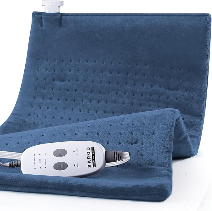 SAROO Heating Pad for Back Pain Relief,Massaging Weighted Heating Pads for Neck,Shoulder,Cramp,Portable Heated Pad with 3 Heat Settings & 6 Massage,18 Relaxing Combinations,Auto Off,12"*24",Denim Blue