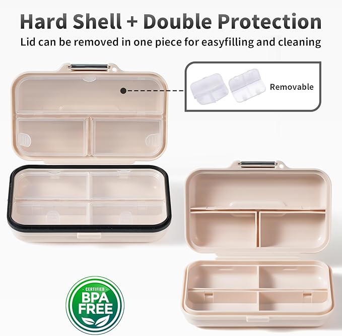 Daviky Travel Pill Organizer,Large 7-Compartment Pill Box for Vitamins & Medications, Compact Medicine Case for Pocket or Purse(White)
