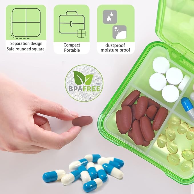 3PCS Pill Case for Pocket Travel Pill Organizer Small Pill Box Portable 4 Compartments Removable Medicine Organizer for Vitamin Fish Oil (3PCS)