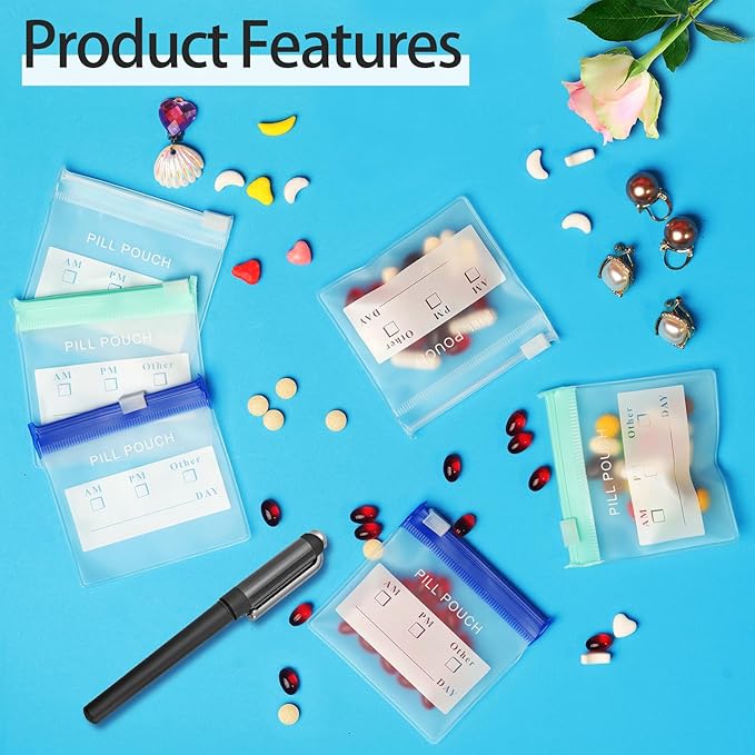 36 Packs Color Pill Pouch Bags 12mil 3 x 2.75 Inch bpa-Free, Frosted Clear EVA Materials, Heavy-Duty Thick Plastic Bags, Seal Zipper for Travel Medicine Organizer, Jewelry, Small Craft Pieces-Green