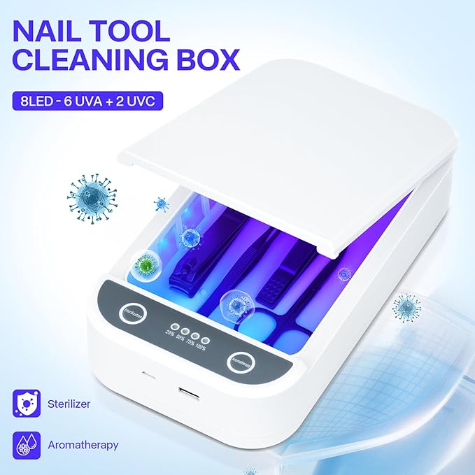 Sterilizer Box for Nail Tools & Phone Accessories-USB-Powered Portable Cleaning Box for Scissors, Jewelry, Tweezers - Manicure Salon & Home Use Sterilization Machine
