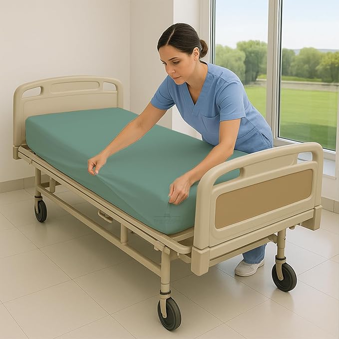 6 Pack Fitted Hospital Bed Sheets - Soft Microfiber Hospital Fitted Sheet - Hospital Bed Fitted Sheets (Aqua Green, 36" x 84" x 12")