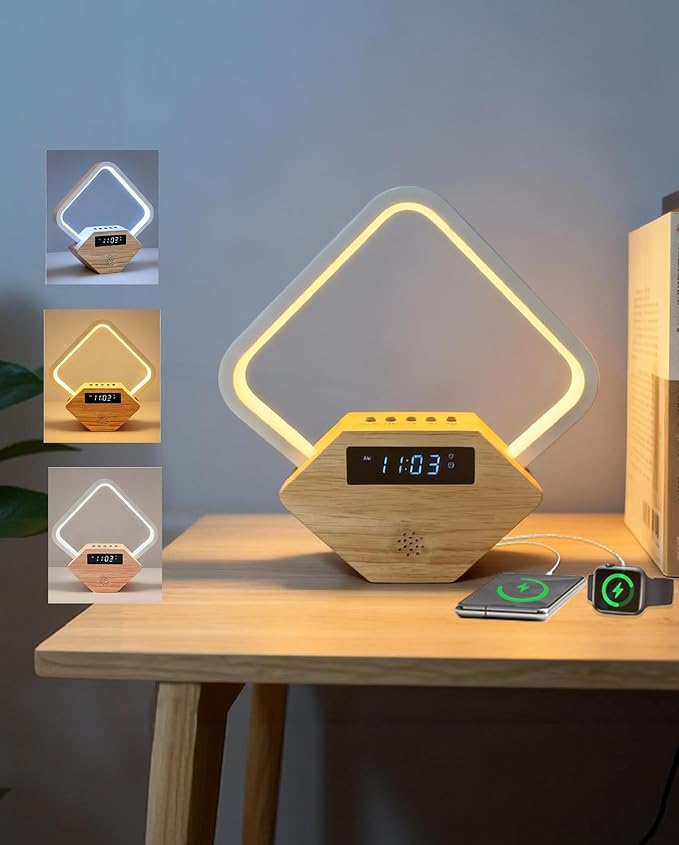 Light Therapy Lamp with Sunrise Alarm Clock,White Noise Machine & Dual USB Fast Charger (PD22.5W/QC3.0),Touch Night Light for Home Office, Gift for Men Women