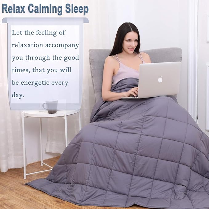 KPBLIS Weighted Blanket 15 lbs 48" x 72" for 130-170 lbs, 7 Layers Heavy Blanket with Cooling Breathable Cotton and Glass Beads, Dark Gray