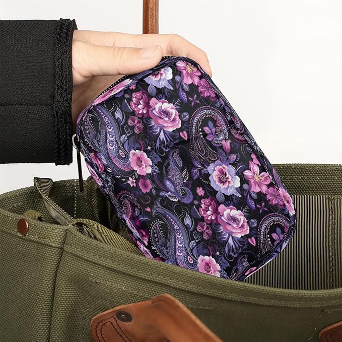 Purple Psychedelic Paisley Travel Pill Organizer Box Weekly Portable Pill Case Daily Pills 7 Day Small Birth Control Pills Container Removable Compartments for Medicine Vitamins Fish Oil