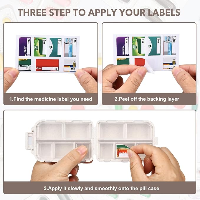 Large Travel Pill Organizer with Medicine Labels, Travel Pill Box Medicine Organizer Daily Pill Container 10 Compartments Pills Case (White, 189 Lables)