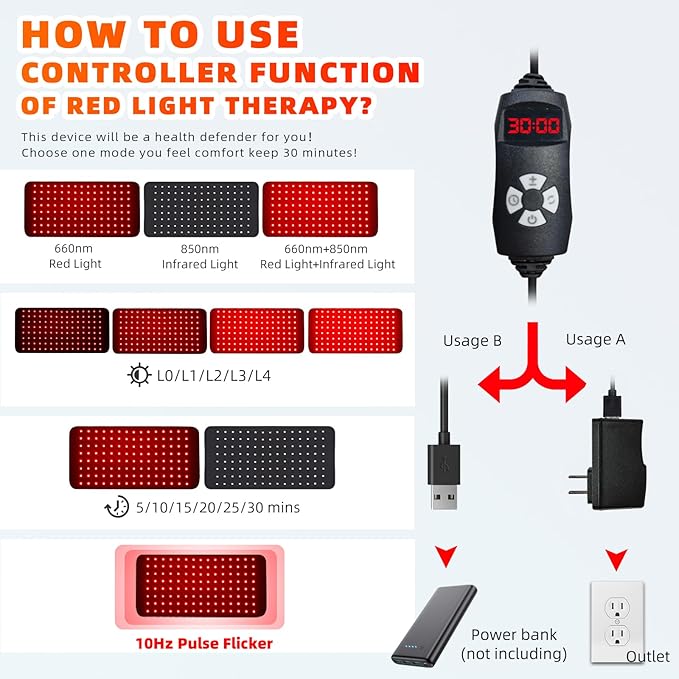 Red Light Therapy Infrared Light Therapy Pad Wearable Wrap Heating Pad for Body Pain Relief Back Waist Shoulder Knee Feet Faster Body Energy Recovery with Timer