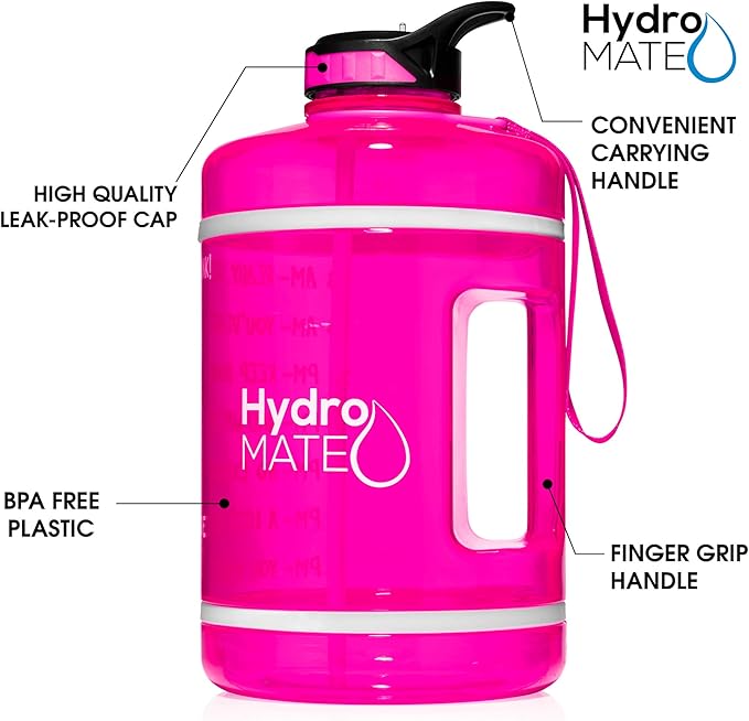 NatureWorks HydroMATE Gallon Water Bottle with Straw BPA FREE Leak Proof Reusable Water Bottle with Times to Drink Marked Hourly 128 oz