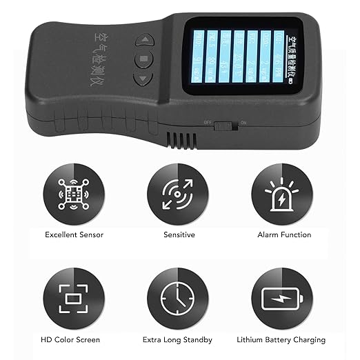 7 in 1 Air Quality Monitor Handheld Temperature Humidity PM2.5 PM10 VOC CH2O CO2 Detector with Back Bracket 3.7V Battery for Gas Transmission Chemical Paint Shop Refueling Station