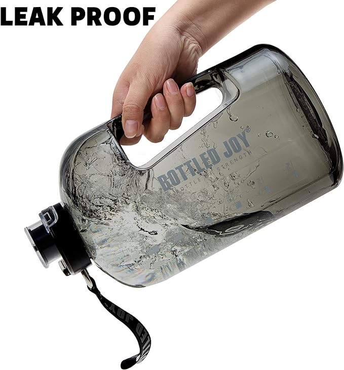 1 Gallon Water Jug with Flip-top Lid and Handle Strap, Leak-proof BPA Free Reusable Time Marker Reminder Large Capacity Gallon Water Bottle for Outdoor Sports Fitness Gym Hiking