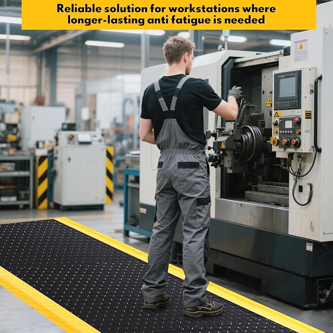 1 Pcs 3'x12' Anti Fatigue Mat Industrial, ESD Conductive Pad with Ground Wire, Heavy Duty Ergonomic Standing Floor Mat for Commercial Work, Shop Stand, Thick 3/4" Black with Yellow Border