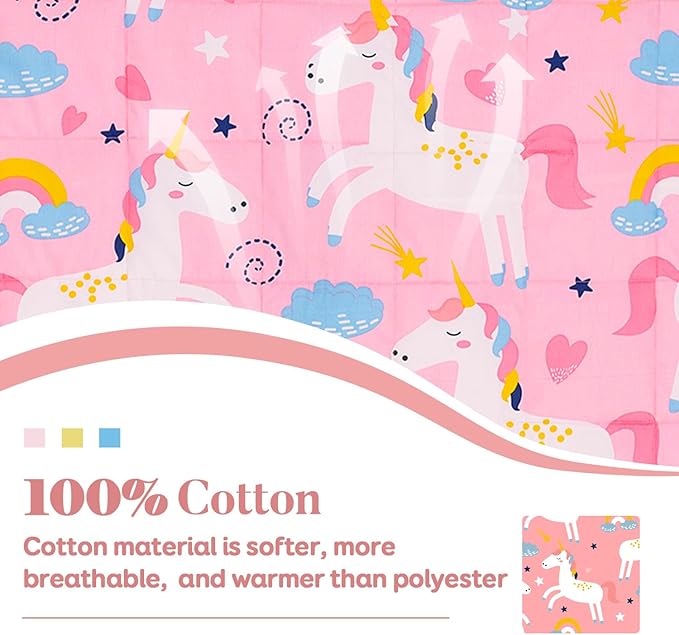 Sivio Weighted Blanket, Cotton Heavy Blanket, Breathable and Soft Weighted Throw, Pink Unicorn, 3lbs, 36 x 48 inches