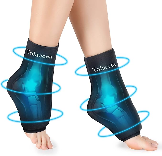 Ankle Foot Ice Pack Wrap for Injuries, Reusable Gel Ice Pack for Hot and Cold Therapies, Flexible Cold Pack for Achilles Tendonitis,Plantar Fasciitis,Swelling,Sprained,Post-Surgery Recovery Black