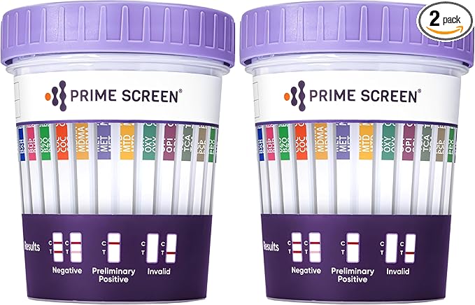Prime Screen 14 Panel Urine Drug Test Cup Instant Testing Marijuana (THC),OPI,AMP, BAR, BUP, BZO, COC, mAMP, MDMA, MTD, OXY, PCP, PPX, TCA [2 Pack]