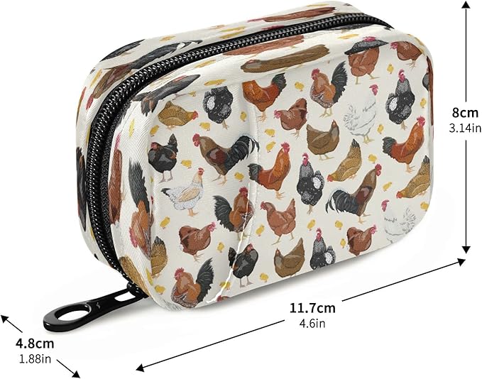 Hens Roosters Chickens Set Pill Organizer Case 7 Day Rustic Travel Pill Box with Zipper Portable Small Weekly Vitamin Medicine Supplement Holder Pouch Bag