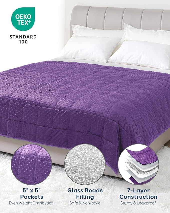 Kivik Minky Dot Weighted Blanket for Adults, 15 lbs Breathable Heavy Throw Blankets, Ultra Soft Cooling Weighted Comforter, Machine Washable, 60"x80" Queen, Purple