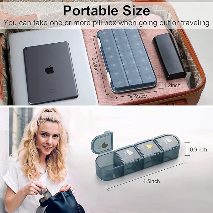 Large Pill Box Organizer 7 Day 4 Times A Day, Weekly Pill Container Easy Open, Daily Airtight Medicine Pill Case Waterproof Moisture Proof for Travel Pocket, BPA Free