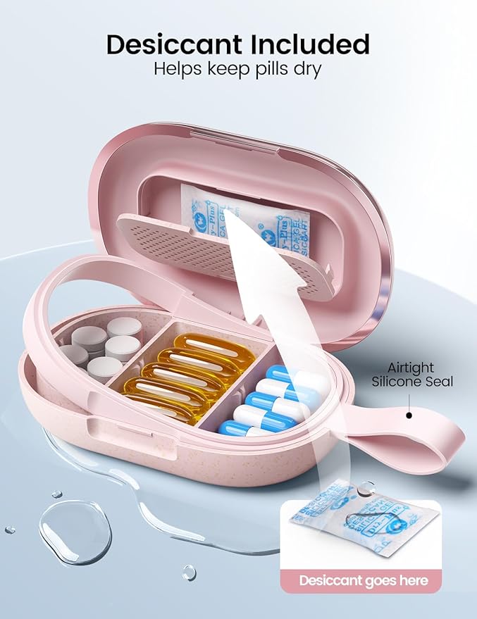 Travel Pill Organizer, Adjustable 3-6 Compartments Portable Pill Box, Small Metal Case, Daily Medicine Container, Moisture Proof Storage, Compact Holder Vitamin Supplement for Pocket Purse