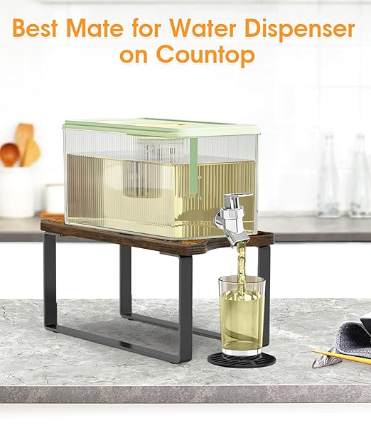 Water Filter Dispenser Stand Wood with Drip Tray - 7.5''W x 13.5''D x 7''H, Metal Stand Designed for Brita Filter, Compatible with Zero Water, PUR, Waterdrop etc -XS