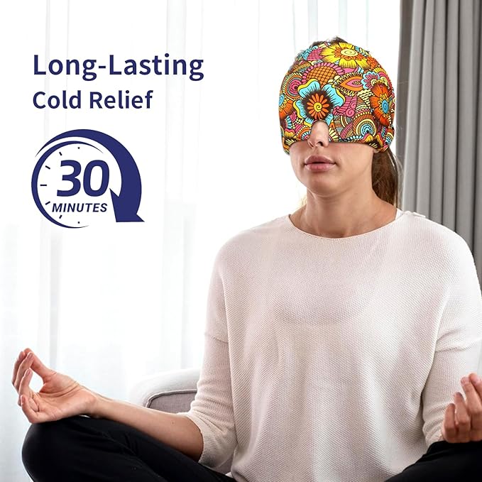 ZNÖCUETÖD Migraine Relief Cap Headache Relief Cap Cold Cap Ice Hat for Migraines Headache Sinus Stress Tension Head Ice Pack Wrap Migraine Mask Hangover Cap Ice Beanie Hot/Cold Compress Gift for Women