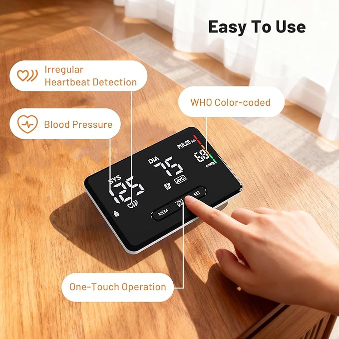 Smart Bluetooth Blood Pressure Monitor by ZOETOUCH - Clinically Accurate - Digital Wireless BP Machine Cuff Upper Arm for Home Use Large LED Display, App Connectivity, 2 Users, Fits Arms 8.7-16.5"