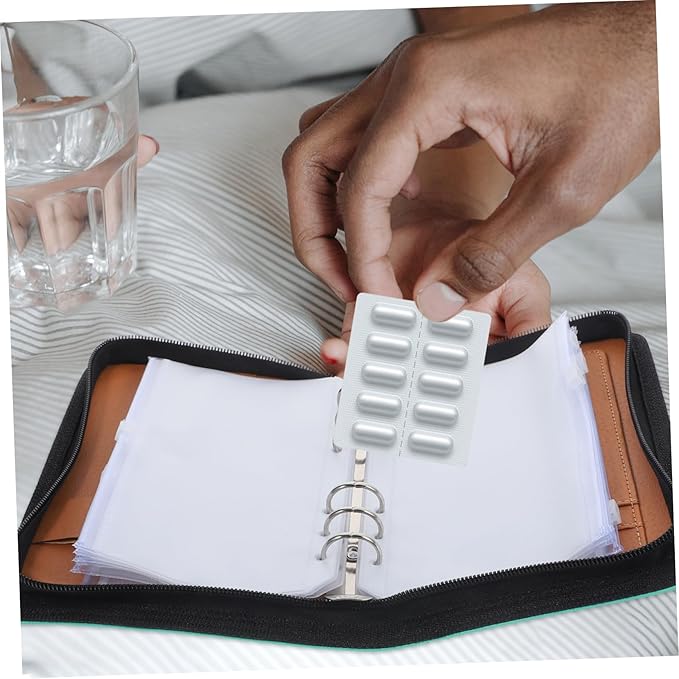 Ciieeo PU Pill Organizer with Removable Zipper Pouches Travel Medicine Storage Bag Loose Leaf Pharmacy Holder for Medication Vitamins Supplements Portable Travel Use