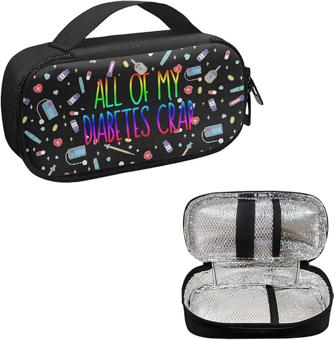 Rnyleeg Diabetic Bags for Supplies All of My Diabetes Crap Insulin Cooler Travel Case for Insulin Pens and Glucose Meter Diabetes Care