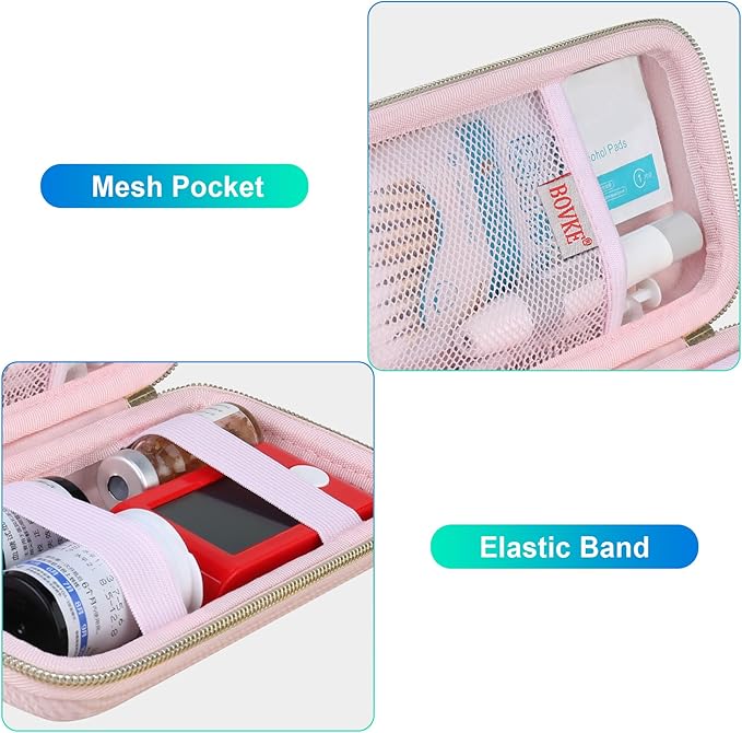 BOVKE Diabetic Supplies Travel Case, Storage Carrying Bag for Diabetes Testing Kit, Blood Glucose Monitor Meters, Test Strips, Medication, Lancets, Needles, Syringes and Diabetic Supplies, Pink Star