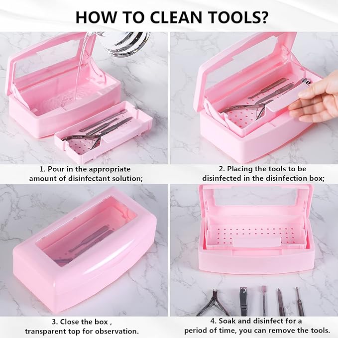 Plastic Sterilizing Tray,Sterilization Box,Nail Art Tool Sterilizer Tray, Sterilizer Tray Box Nail Art Salon Sterilizing Too（Pink）