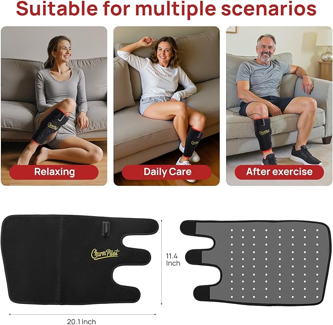 Red Light Therapy Pad for Calf, Near-Infrared Light Therapy Wraps, Vibrating Massage Heating for Leg, Adjustable Power and Modes, Perfect for Office, Home, and Post-Workout Use(Black)