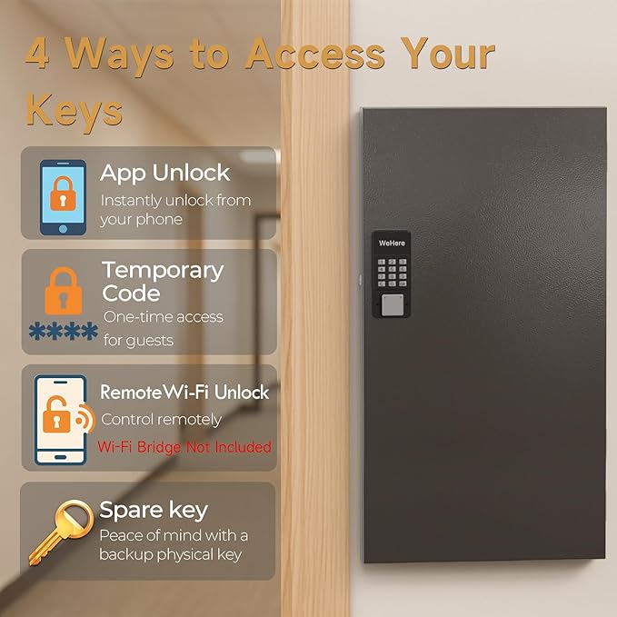 120-Key Smart Key Lock Box Wall Mount – Commercial Key Cabinet with App, Keypad, Bluetooth & WiFi Unlock (Sold Separately), Access Log Tracking, Key Management System for School, Office