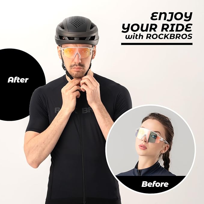 ROCKBROS Photochromic Sports Sunglasses for Men Women Cycling UV Protection