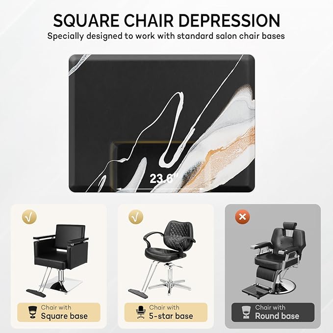 OmySalon Salon Mat for Hair Stylist Anti Fatigue, 3 ft. x 4 ft. Comfort Barber Floor Mat with Square Base, Hairdresser Standing Mat, Anti-Slip Easy Cleaning