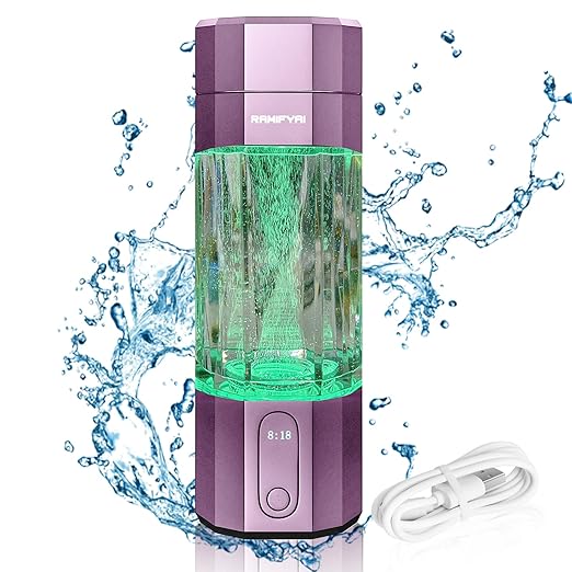 New Upgrade 10000PPB Hydrogen Water Bottle SPE/PEM Technology Seven Colorful Light Double Anti-Slip and Leak-Proof Hydrogen Water Generator with LCD Display (Purple, H80)