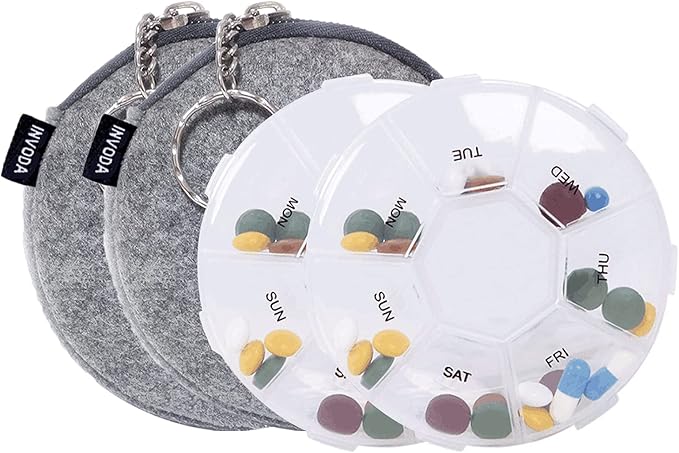 2PCS Pill Organizer Transparent Medicine Case Weekly Pill Box Travel Portable Pill Container with 7 Compartments （2PCS+Bag 2PCS）