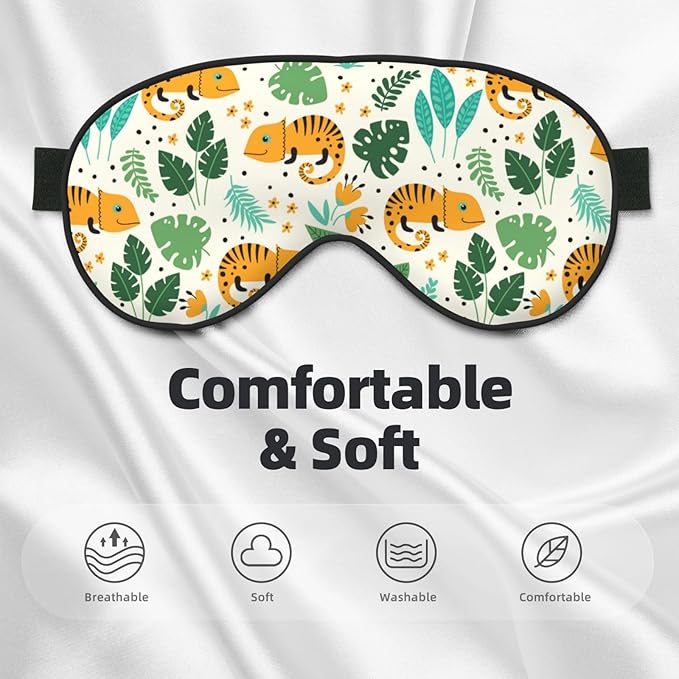 Cute Chameleons and Tropical Leaves Sleep Mask Eye Mask with Adjustable Strap Eye Sleep Shade Cover Blocks Light for Women Men Airplane Travel Nap