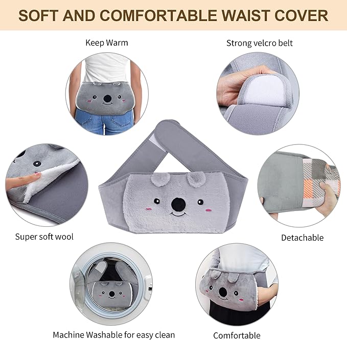 Hot Water Bottle wtih Cover, Hot Water Bag, 1L Rubber Warm Hot Water Bottles Pouch with 130cm Long Soft Waist Cover for Neck, Shoulder, Back, Hand, Legs and Period Pain Relief