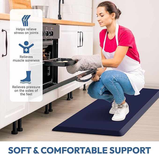 4/5 Inch Thick Kitchen Mat - Cushioned Anti Fatigue Mats for Kitchen Floor - Easy to Clean, Waterproof, Non-Slip Kitchen Rug for Sink, Office, Kitchen (20''x32'' Blue)