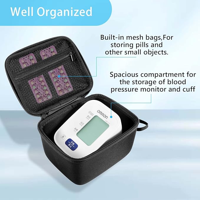 Hard Carrying Case Compatible with OMRON Blood Pressure Monitor Bronze BP5100 / Upper Arm 3 Series Home Blood Pressure Monitor,Wrist Blood Pressure Monitor Storage Organizer Bag with Handle(Case Only)