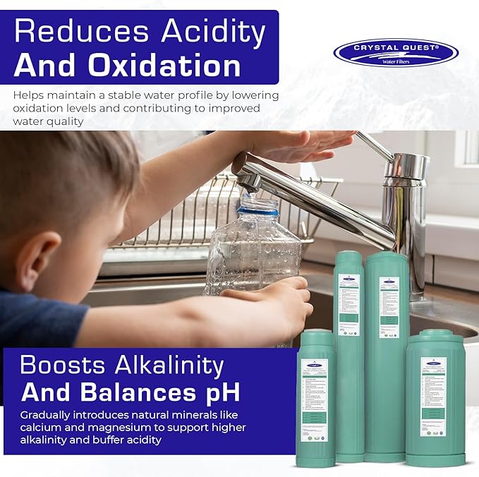 Crystal Quest Alkalizer, Ionizer, Mineralizer & Oxidation Cartridge – Boosts pH & Alkalinity, Reduces Acidity & ORP, Enhances Taste with Essential Minerals, Long-Lasting Performance, Easy Installation
