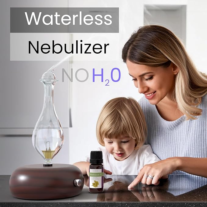 ArOmis Premium Glass Essential Oils Nebulizer - Waterless Diffuser for Aromatherapy - Handmade Oil Diffuser, Wooden Base, No Plastic, No Heat, No Battery, No LEDs - Orbis Nox Merus