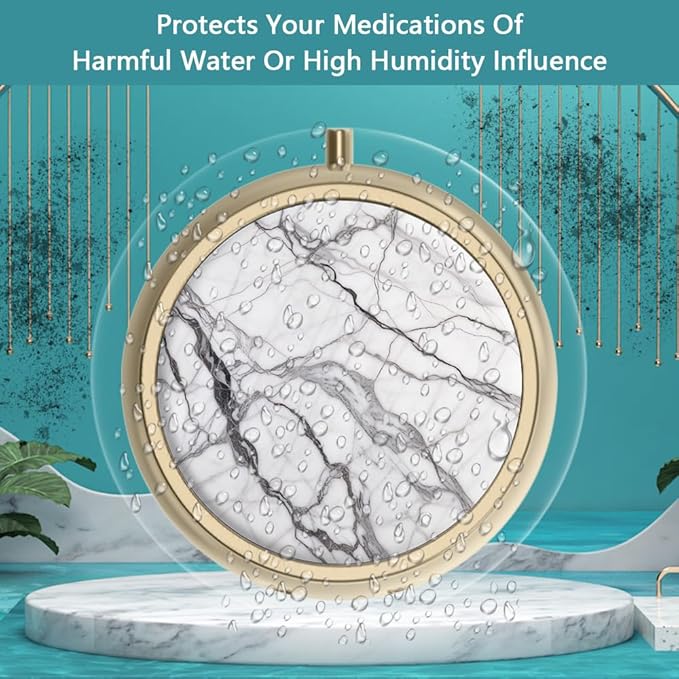 Pill Case Pill Box with Mirror Retro Small Pill Case for Purse or Pocket Bronze Pill Box or Vitamins, Fish Oil, Supplements, Pill Containe Travel Gifts（2PCS）
