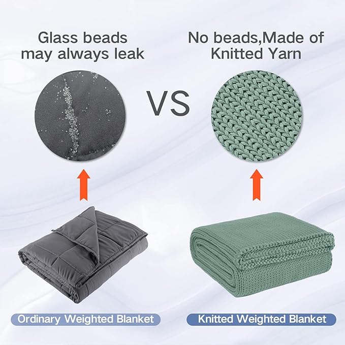 Guohaoi Knitted Weighted Blanket Kids (Haze Green 50"x60" 5lbs) No Beads Cooling Heavy Blanket, Home Decor Breathable Chunky Knit Throw Blanket for All-Season Use