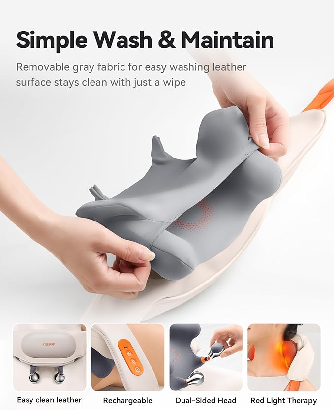 Cordless Neck Massager with Heat, 6D Shiatsu Neck & Shoulder Massager for Pain Relief Deep Tissue, Dual-Sided Massage Heads, Relaxing Electric Kneading Massage, Best Gift for Men Women