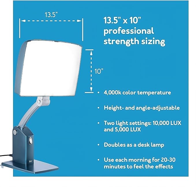Carex Day-Light Sky Bright Sunlight Therapy Lamp, 10000 LUX Therapy Lamp at 12 Inches, LED Bright White Light with Adjustable Height and Brightness Levels for Mood