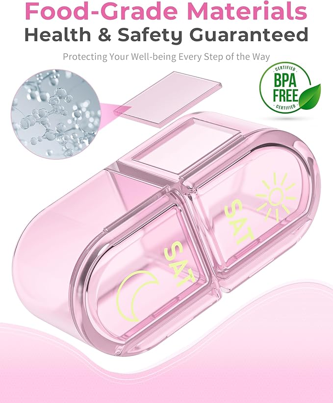 Pill Organizer 2 Times a Day, AM PM Pill Organizer 7 Day, Weekly Pill Box 2 Twice a Day, Travel Pill Case 7 Days, Medicine Organizer for Medication, Vitamins, Fish Oils, Supplements