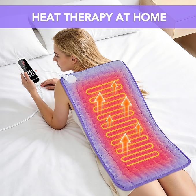 Heating Pad for Back Pain Relief - 33"x17" Extra Large Electric Heat Pad,6 Heat Settings &4 Auto Off, Machine Washable,Overheat Protection,for Shoulders,Neck,Period Cramps,Gifts for Women Mom [Purple]